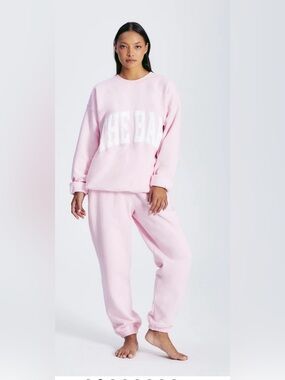 NWT The Bar Varsity Sweat Set Blush Pink Crewneck & Joggers XL/M